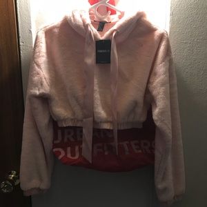 Pink Faux Fur Cropped Hoodie